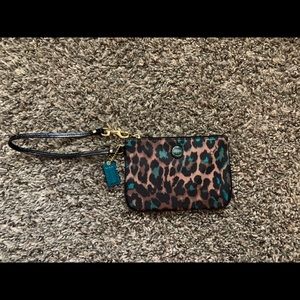 Coach Small Jade Sateen Ocelot Wristlet